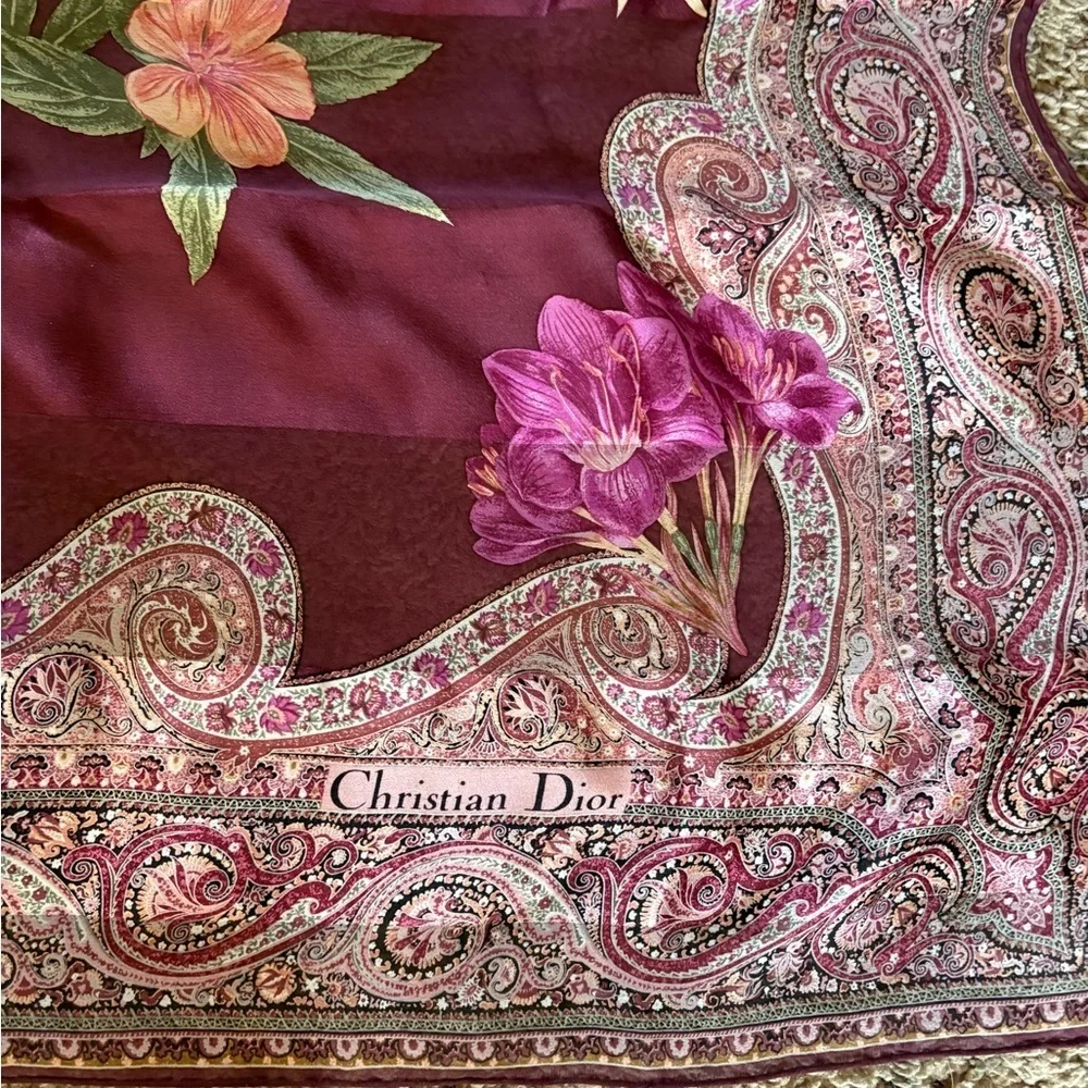 Authentic silk Christian Dior purple Flower Scarf with original box